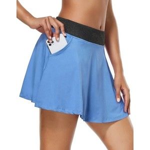 KORALHY Women's Tennis Golf Athletic Skorts with Shorts High Waisted Blue 2XL